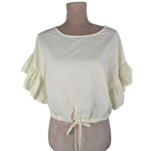 STARK X Cropped Top Butter Yellow Ruffle Small Boxy Oversized Top Preppy Classic